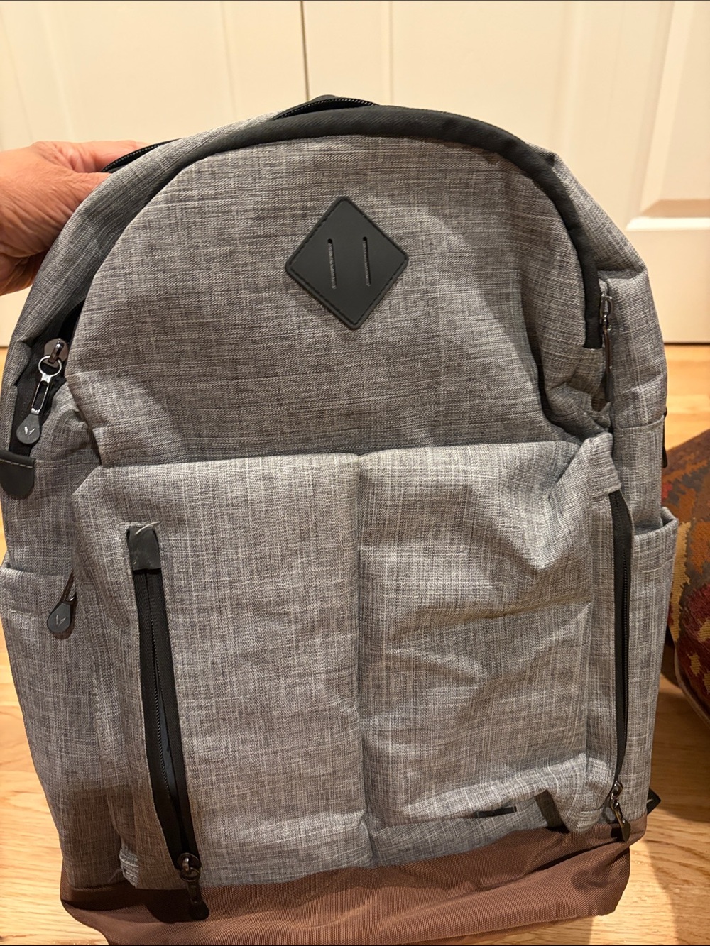 Men's Gray Two-Tone Backpack with Brown Base